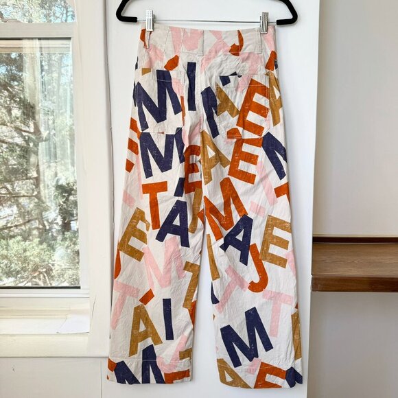 Anthropologie The Colette Linen Cropped Wide Leg Pants Je Taime Letters Print 26 - Picture 8 of 10
